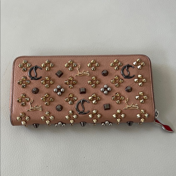 Christian Louboutin Handbags - Christian Louboutin Blush Pink Studded Leather Zip-Around Wallet